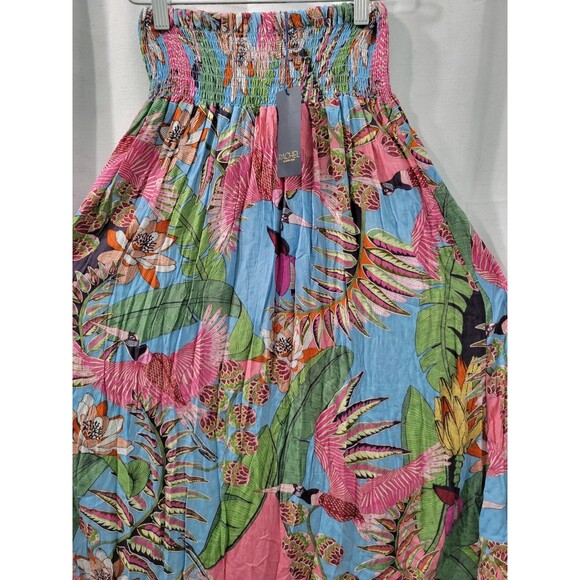 Rachel Roy Multicolor Floral Maxi Skirt Smocked Waist Hi Low Tropical Sz XS - Picture 6 of 10